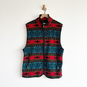 Woolrich Fleece Vest Aztec Print Tomahawk Vintage Men's Medium Red Blue Green